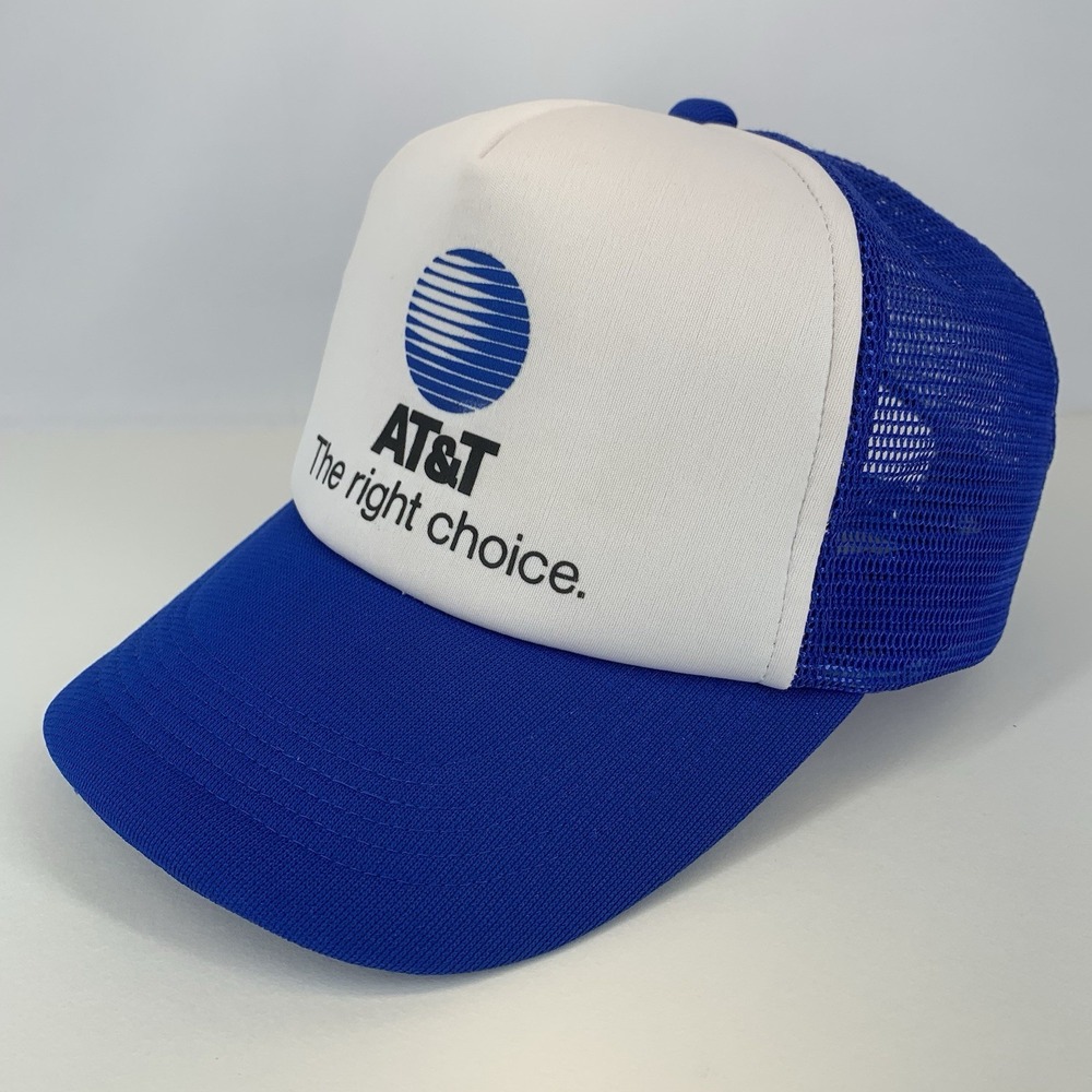 AT&T Hat The Right Choice Blue White Mesh Snapback OSFA Trucker Cap Vintage